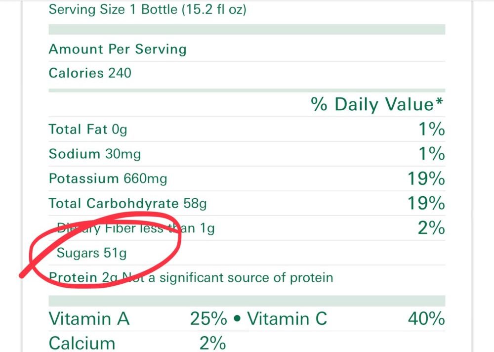 smoothie nutritional label 1