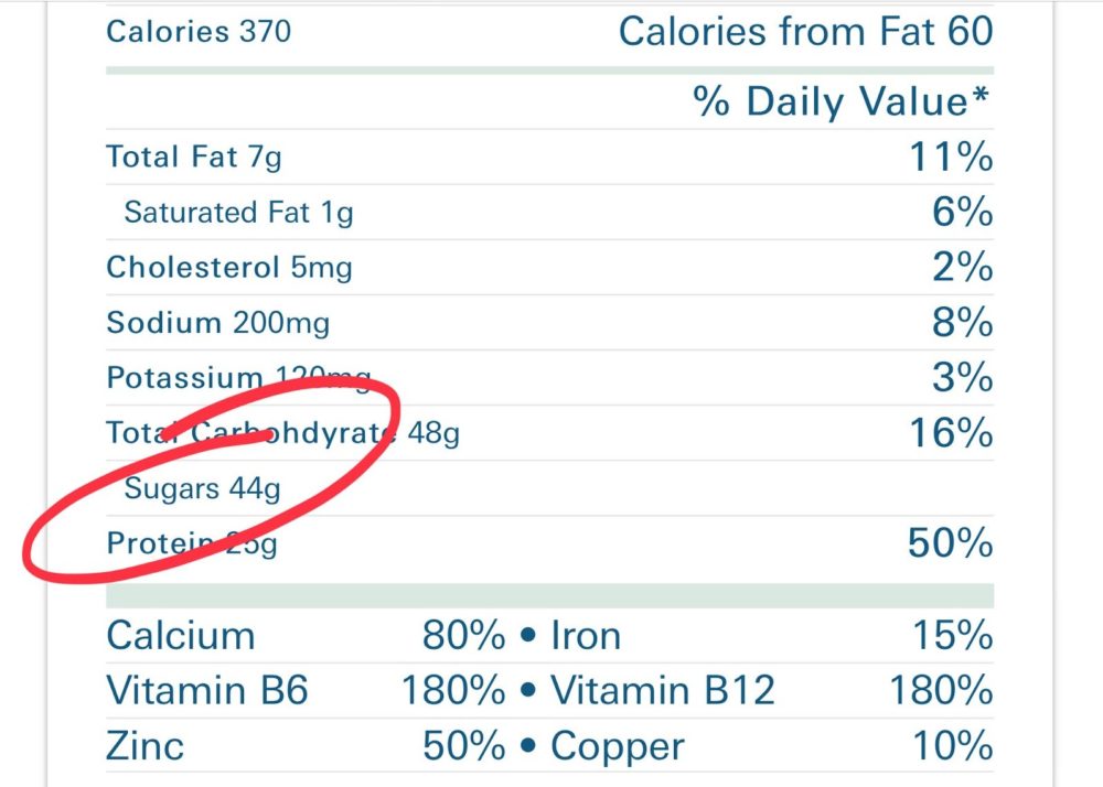 smoothie nutritional label 2